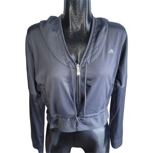 Adidas Clima365 Women's Dark Grey Cropped Zip-Up Activewear Jacket With Hood L